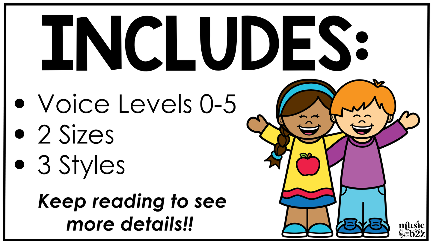 Bright Voice Level Volume Chart Posters Elementary Music Classroom Decor