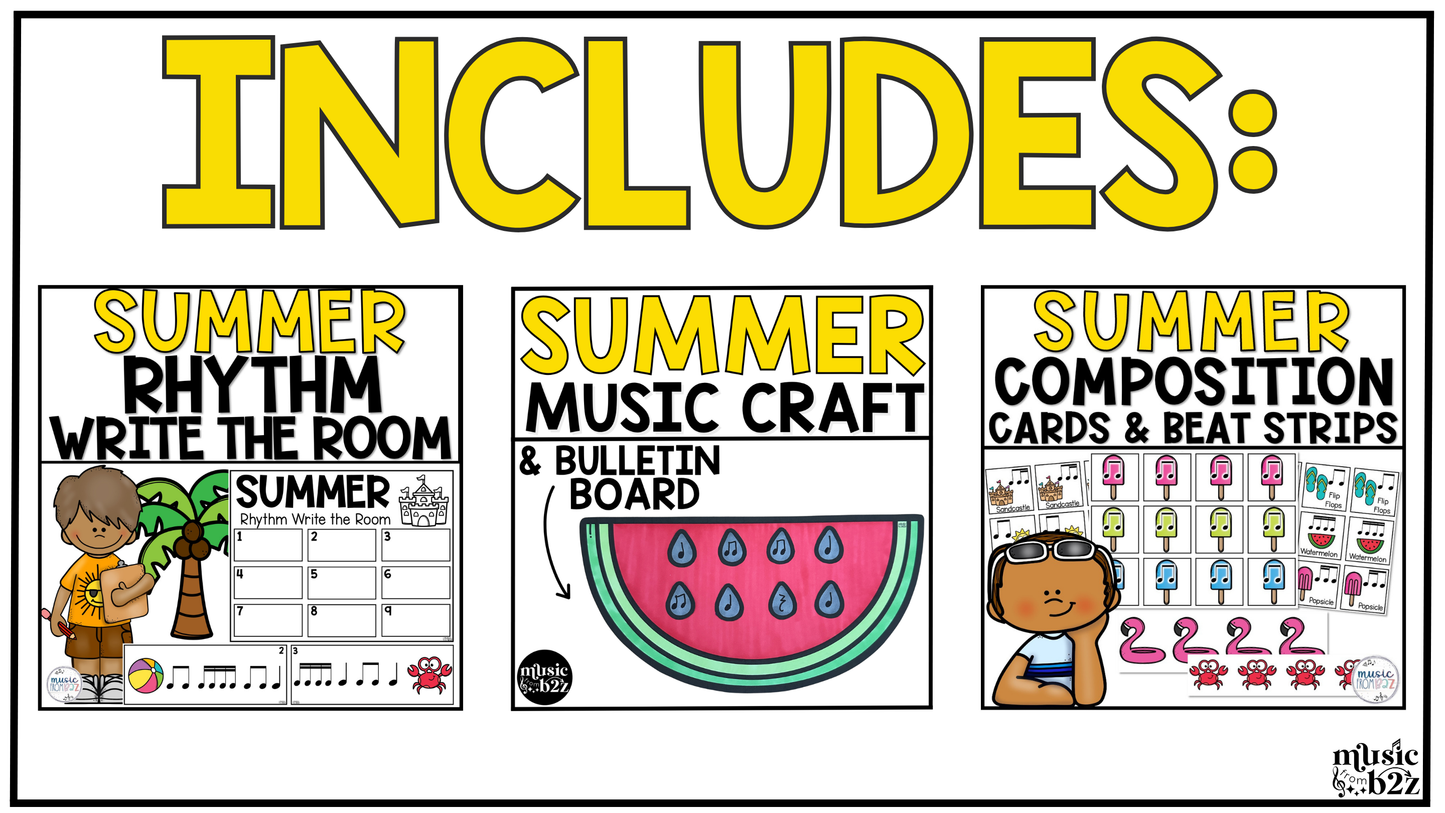 Summer Music Centers BUNDLE Summer Rhythm Worksheets Music Games Sub Plans