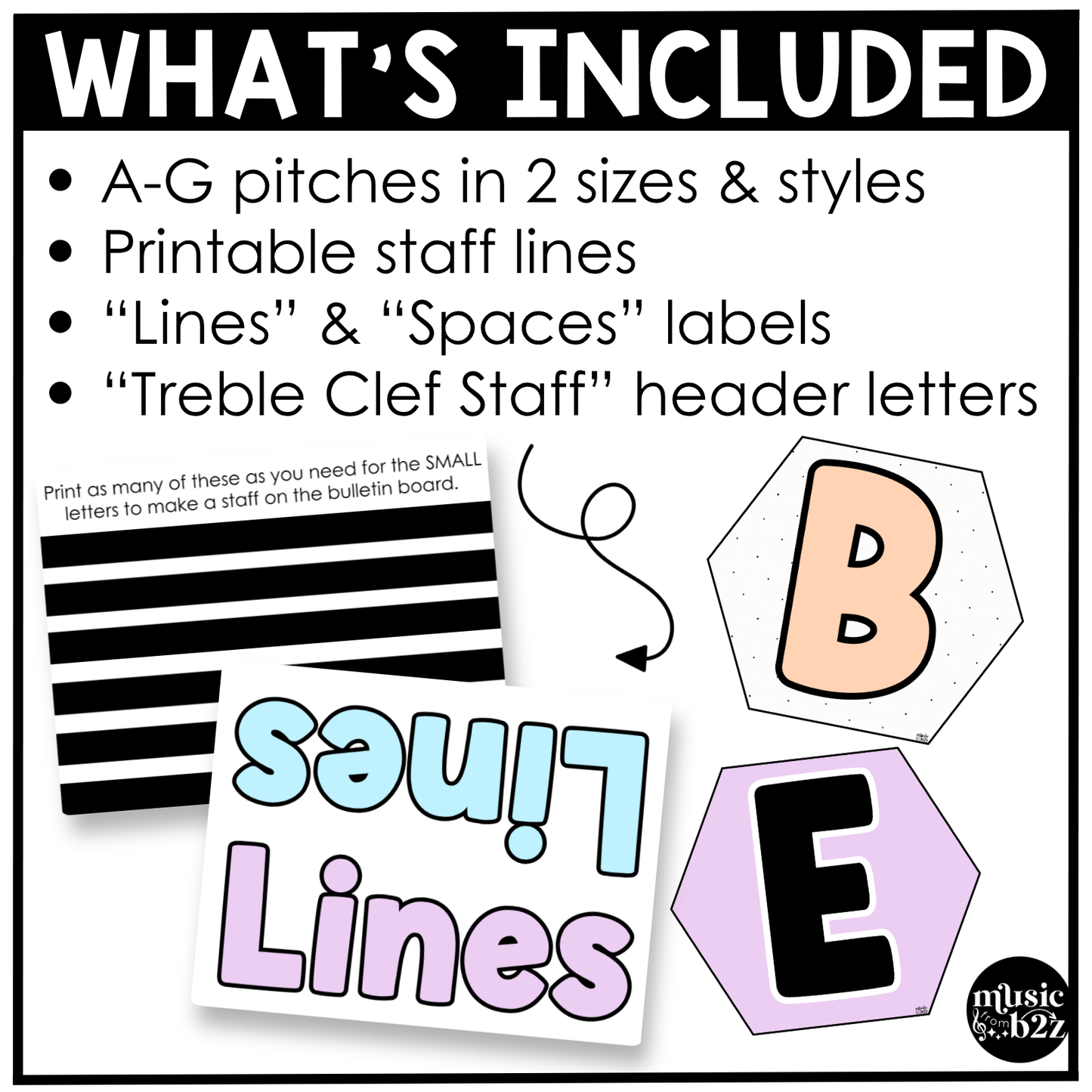 Pastel Treble Clef Bulletin Board Music Classroom Decor Lines & Spaces