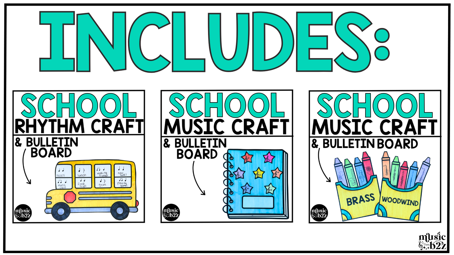 Back to School Music Craft BUNDLE Music Bulletin Board Music Centers Sub Plans