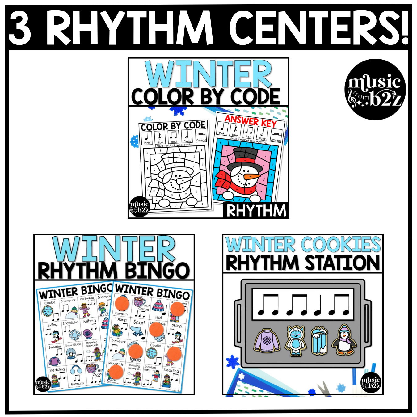 Winter Music Centers BUNDLE #1 Winter Rhythm Worksheets Music Games Sub Plans