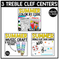 Summer Music Centers BUNDLE Summer Treble Clef Worksheets Music Games Sub Plans