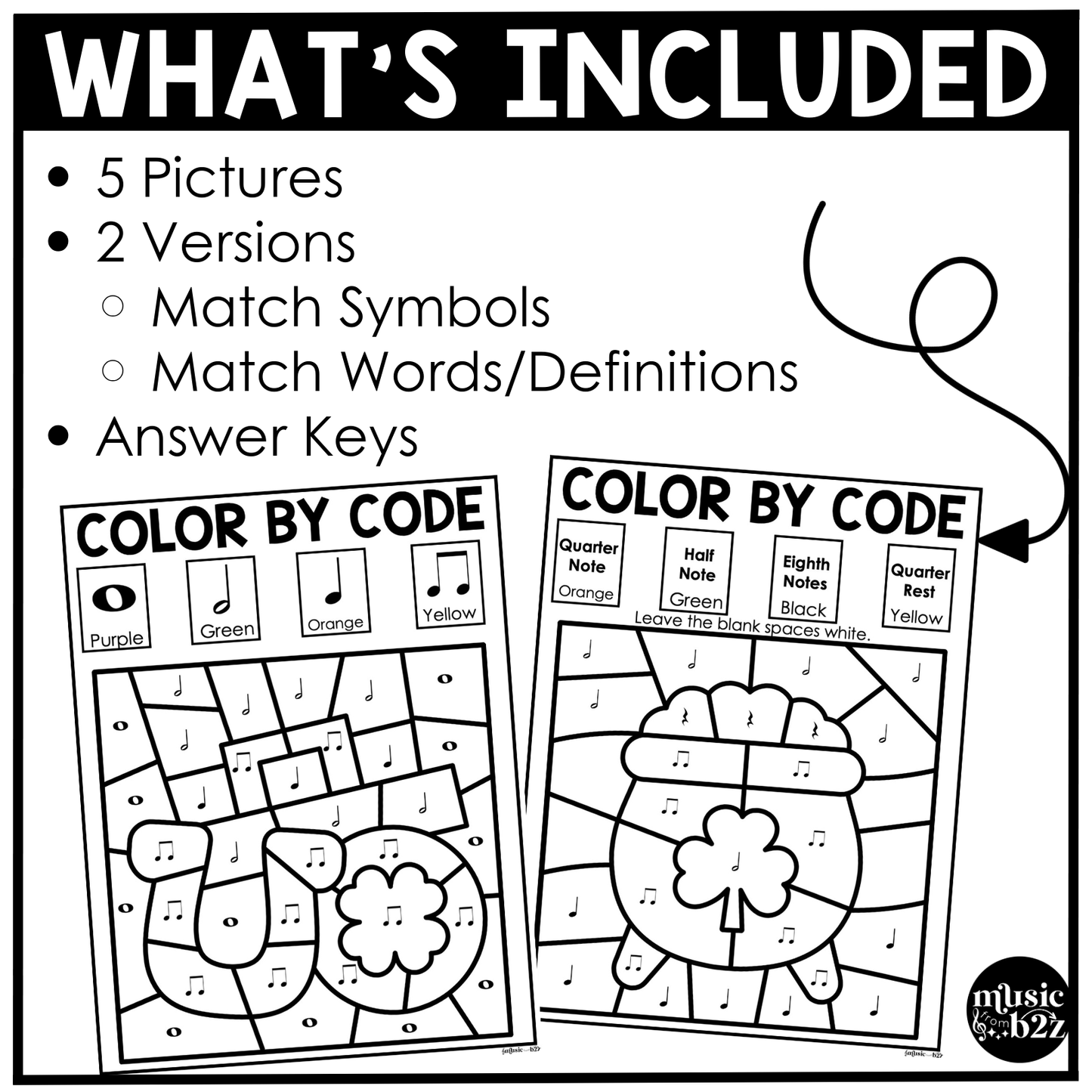 St. Patrick's Day Music Coloring Pages Rhythm Worksheets Music Color by Note