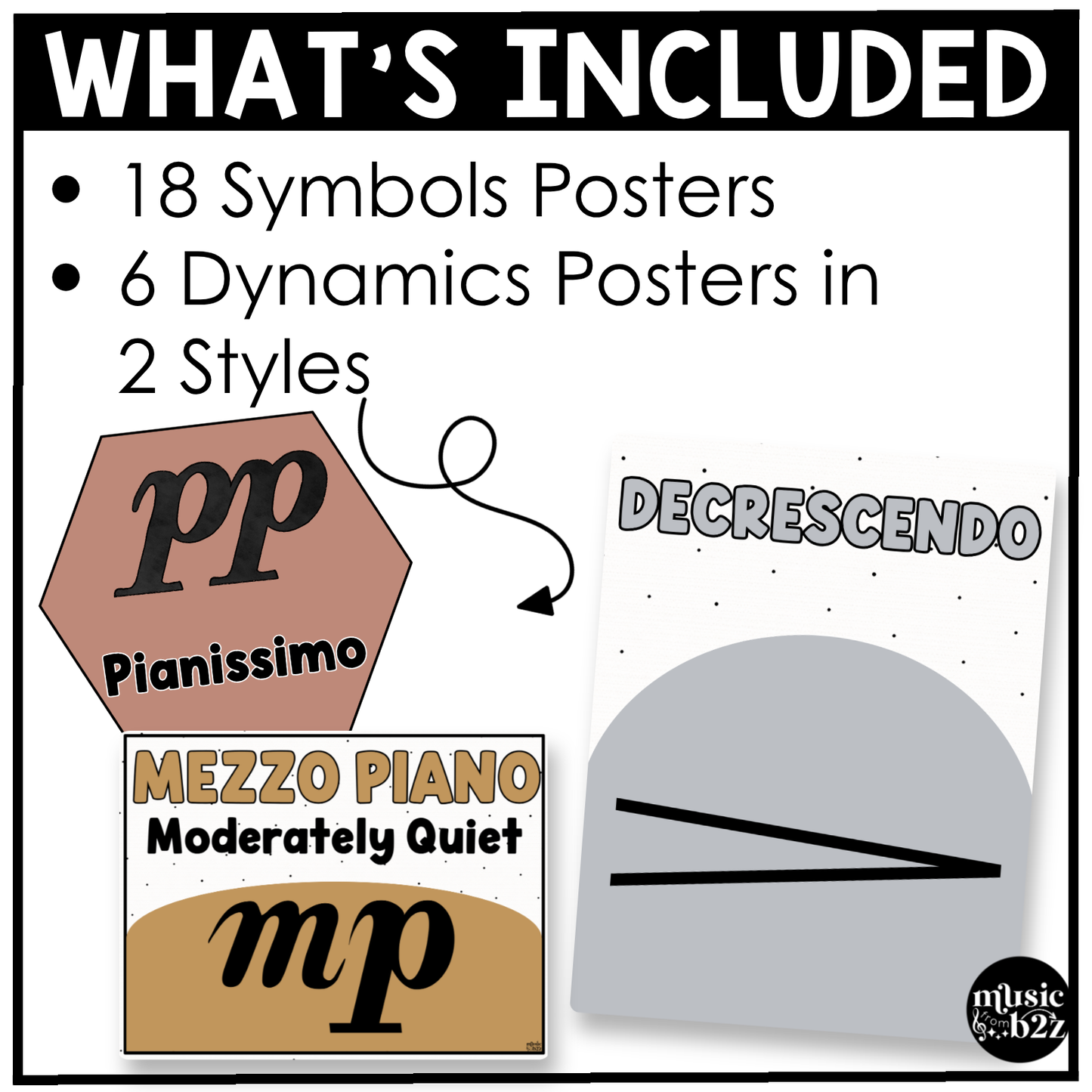 Neutral Music Symbols & Dynamics Posters Elementary Music Classroom Decor