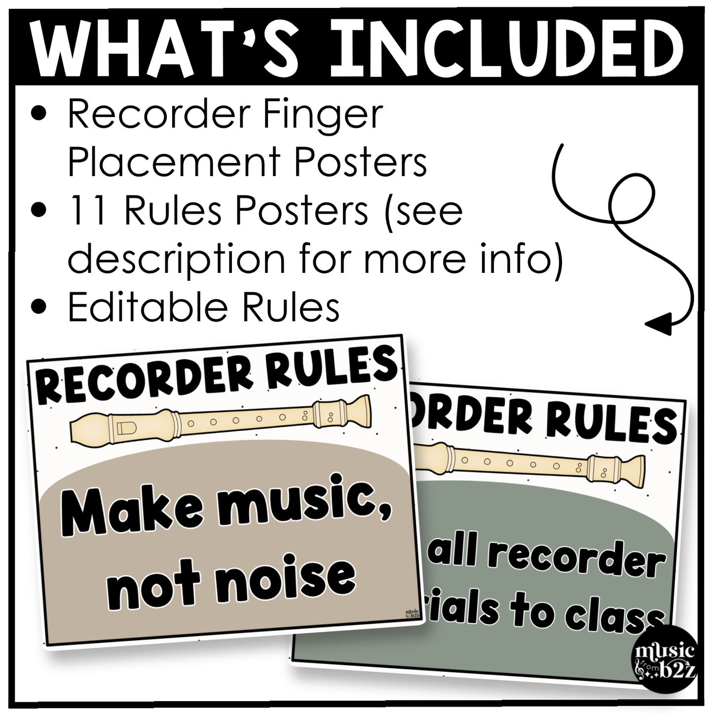 Neutral Recorder Fingering Charts & Rules Posters Music Classroom Decor
