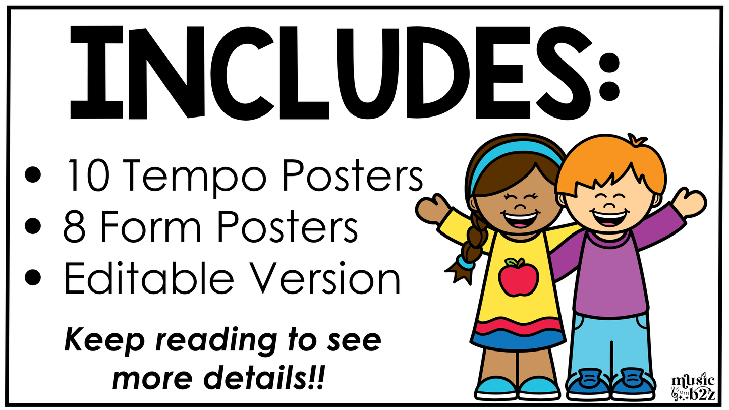 Bright Composition Music Tempo & Form Posters Elementary Music Classroom Decor Editable