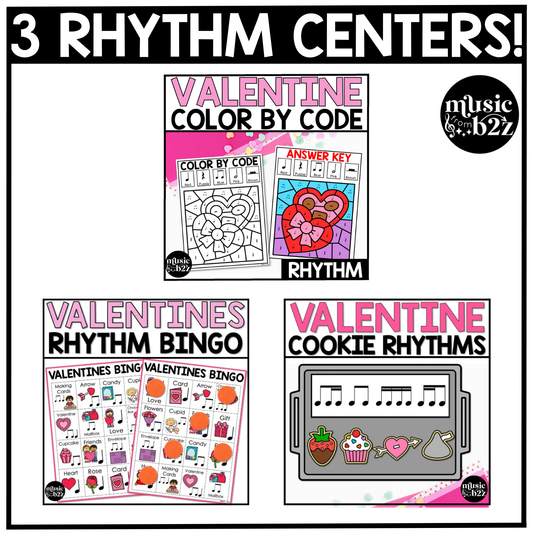Valentine's Day Music Centers BUNDLE Valentine Rhythm Worksheets Music Games