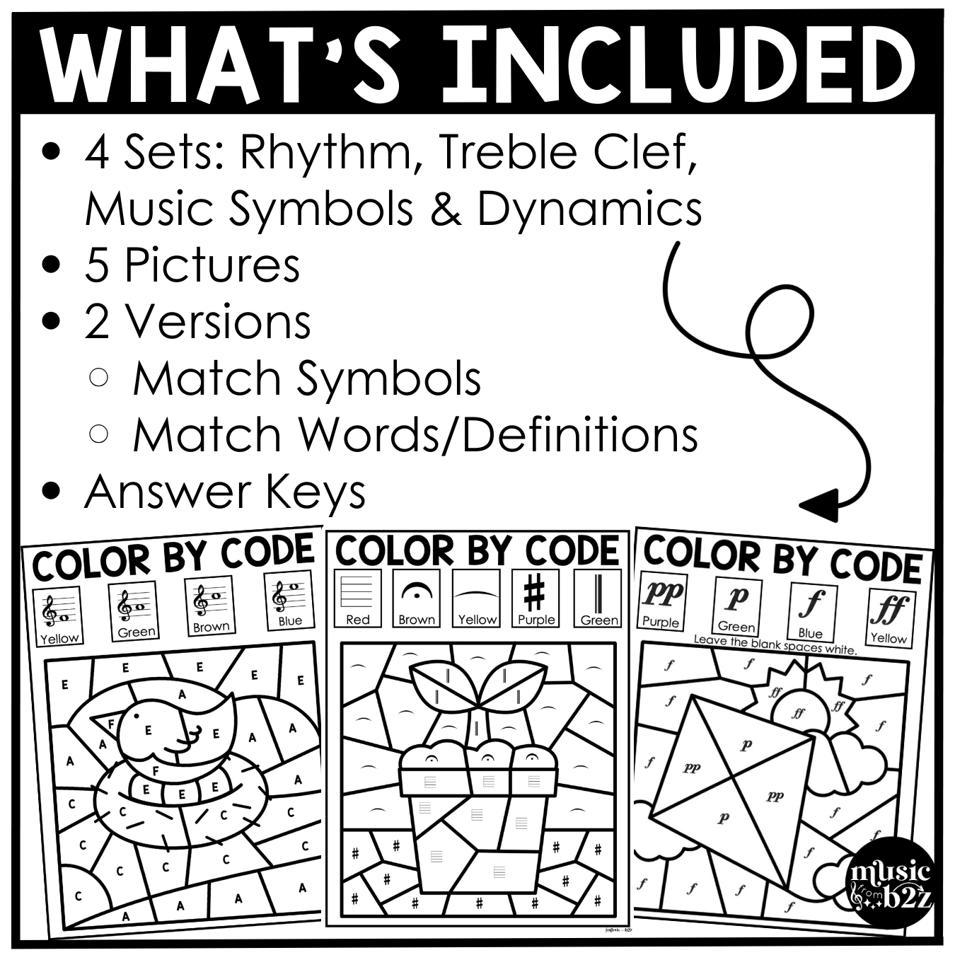 Spring Music Coloring Page BUNDLE Color by Note Spring Music Worksheets