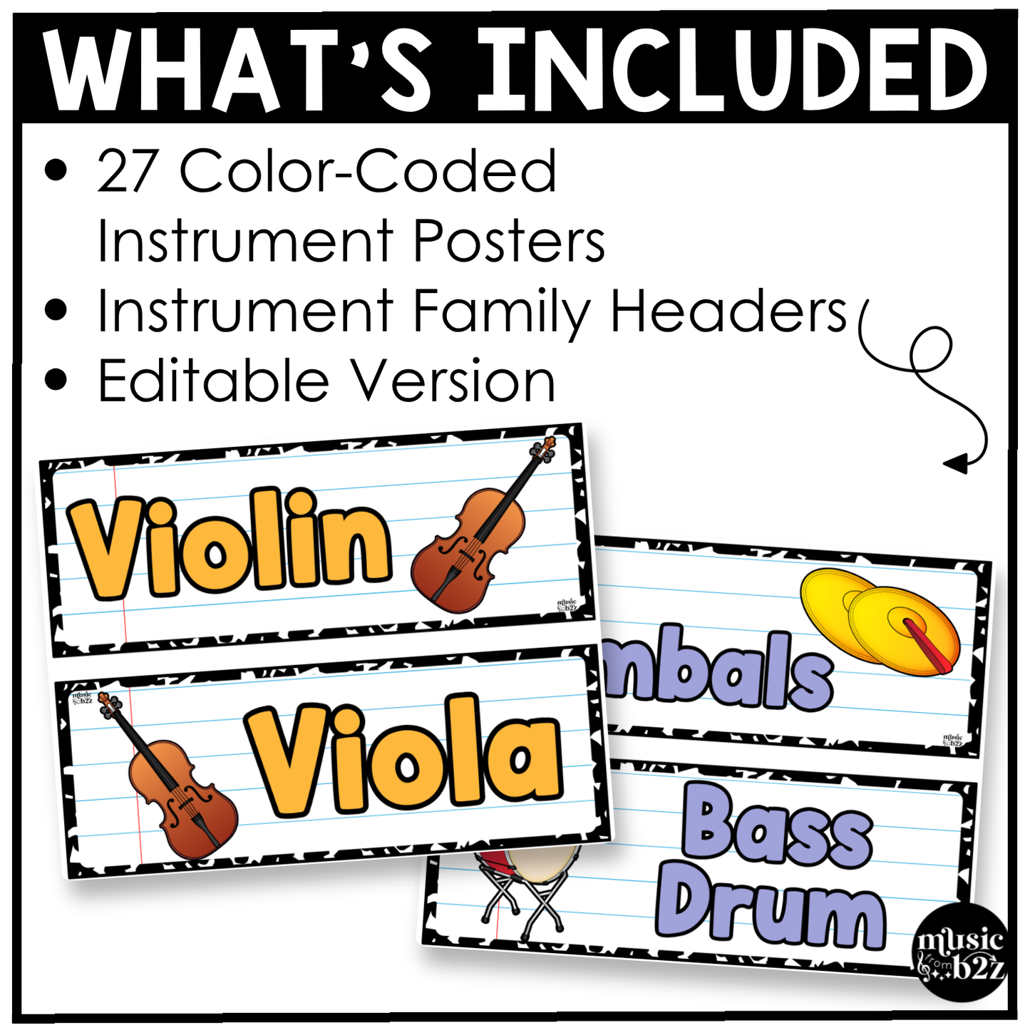 Bright Composition Instrument Families of the Orchestra Posters Elementary Music Classroom Decor
