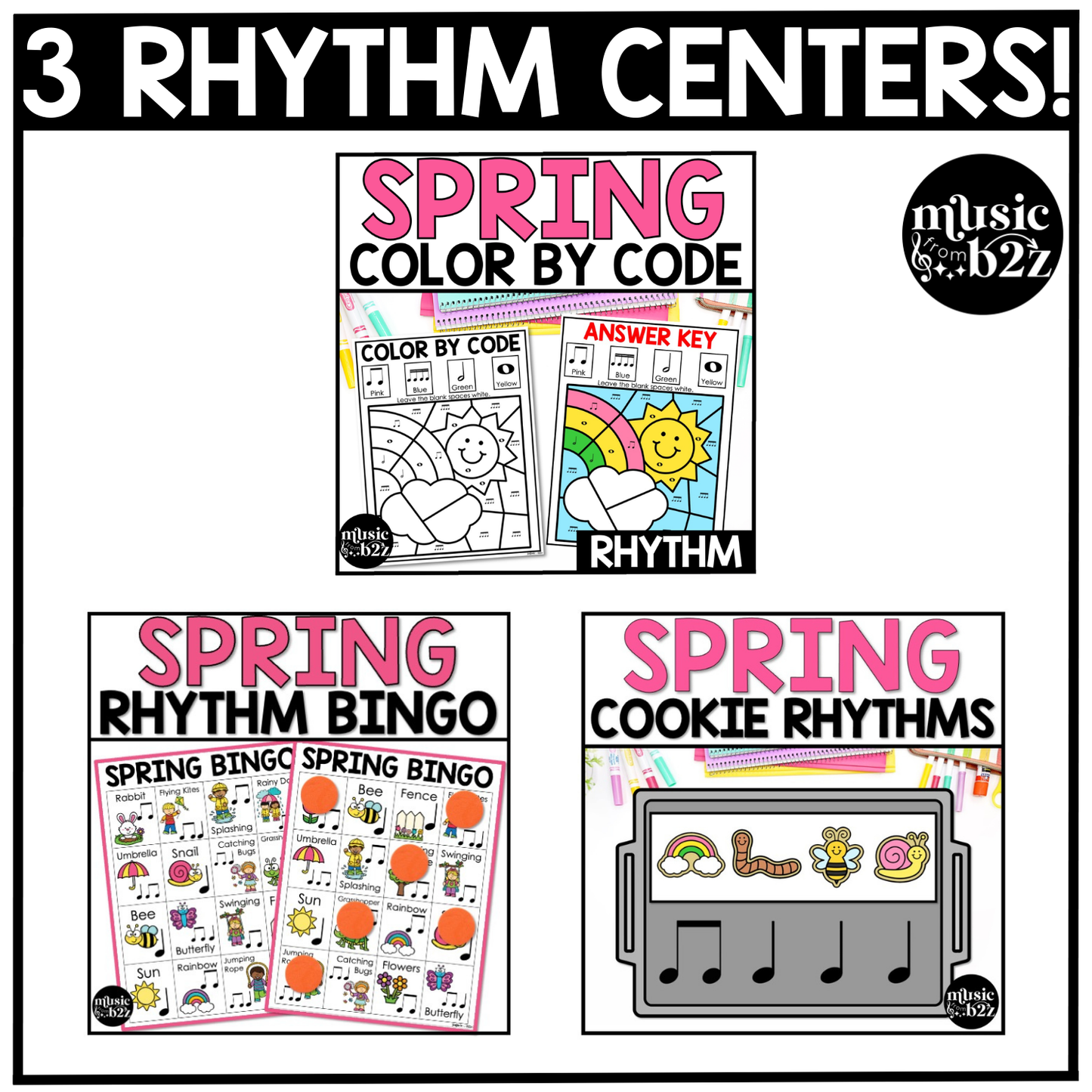 Spring Music Centers BUNDLE Rhythm Worksheets Spring Music Games