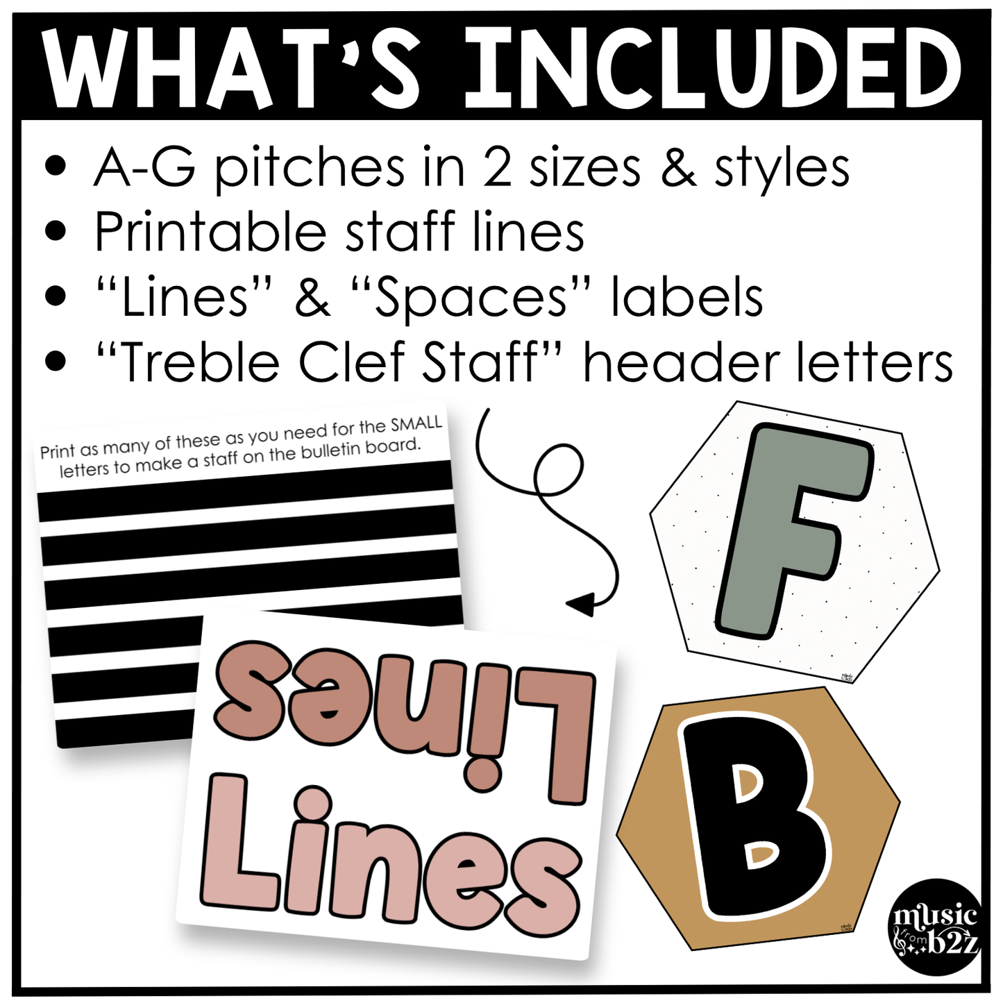 Neutral Treble Clef Bulletin Board Music Classroom Decor Lines & Spaces