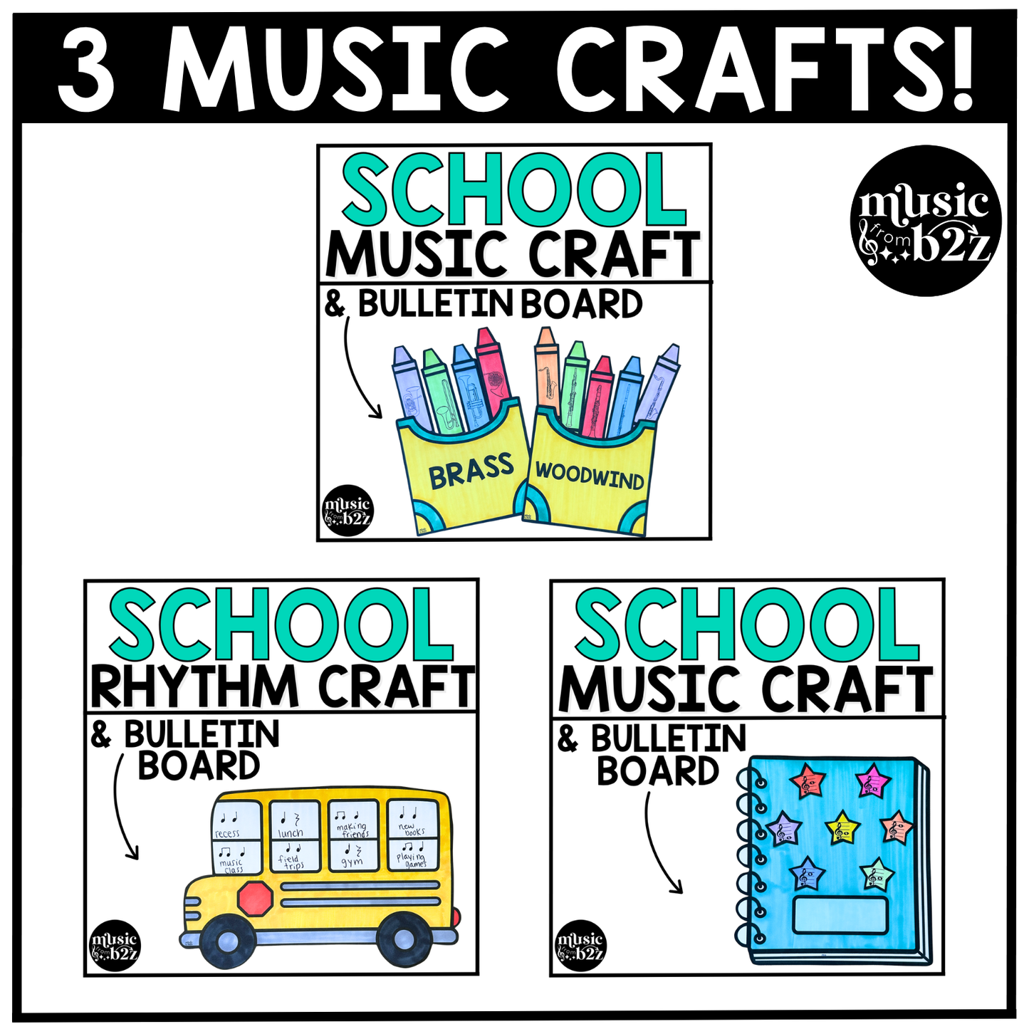 Back to School Music Craft BUNDLE Music Bulletin Board Music Centers Sub Plans