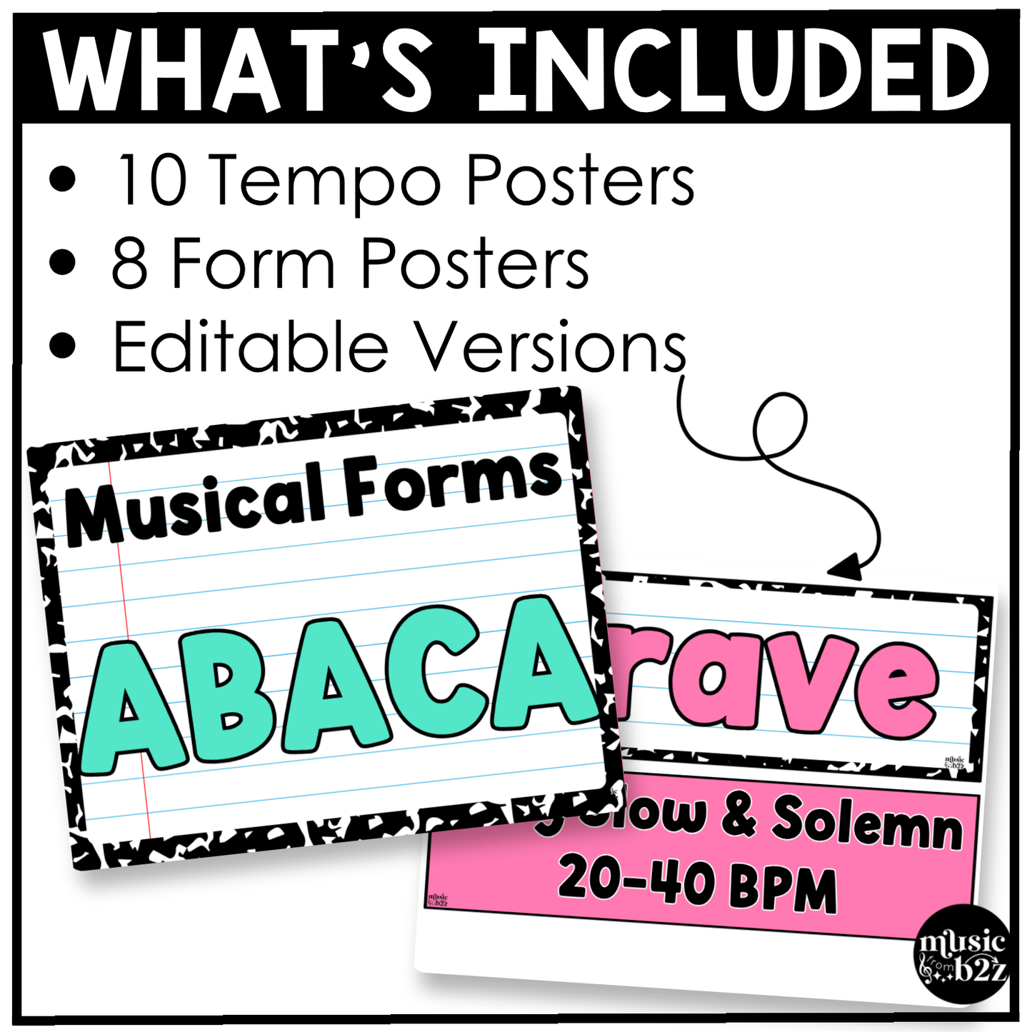Bright Composition Music Tempo & Form Posters Elementary Music Classroom Decor Editable
