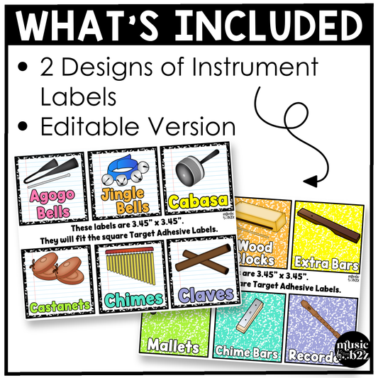 Bright Composition Notebook Classroom Instrument Labels Music Classroom Decor