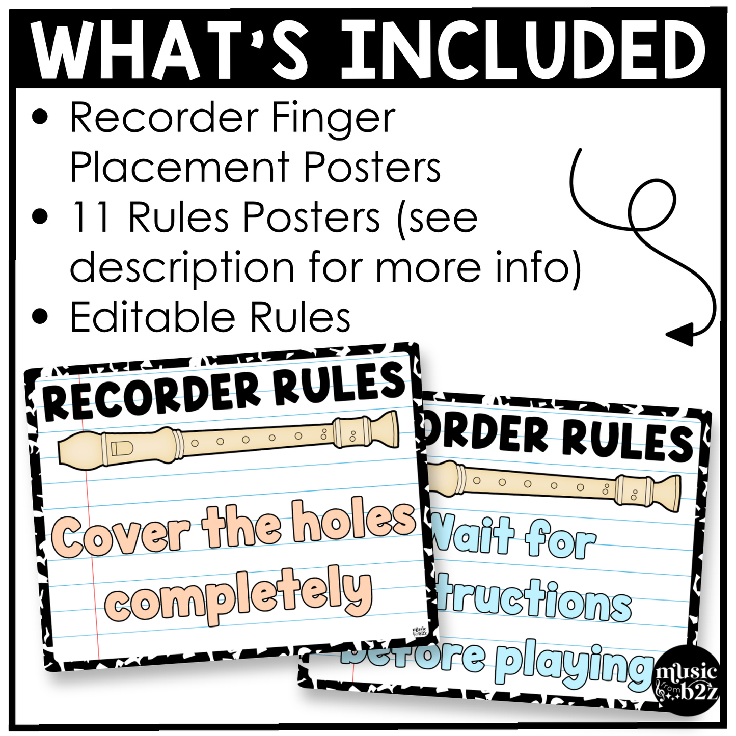 Pastel Composition Recorder Fingering Charts & Rules Posters Music Classroom Decor