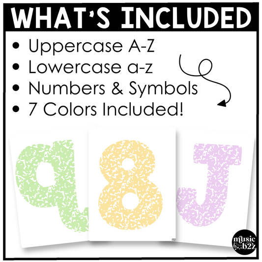Pastel Composition Bulletin Board Letters Numbers Symbols Elementary Music Classroom Decor