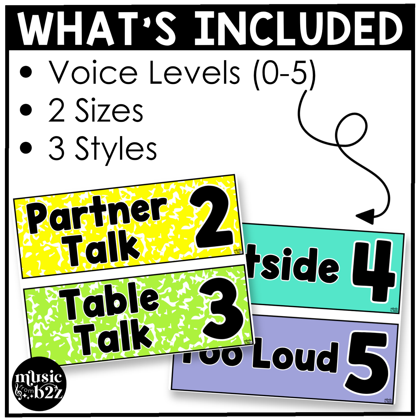 Bright Composition Voice Level Volume Chart Posters Elementary Music Classroom Decor