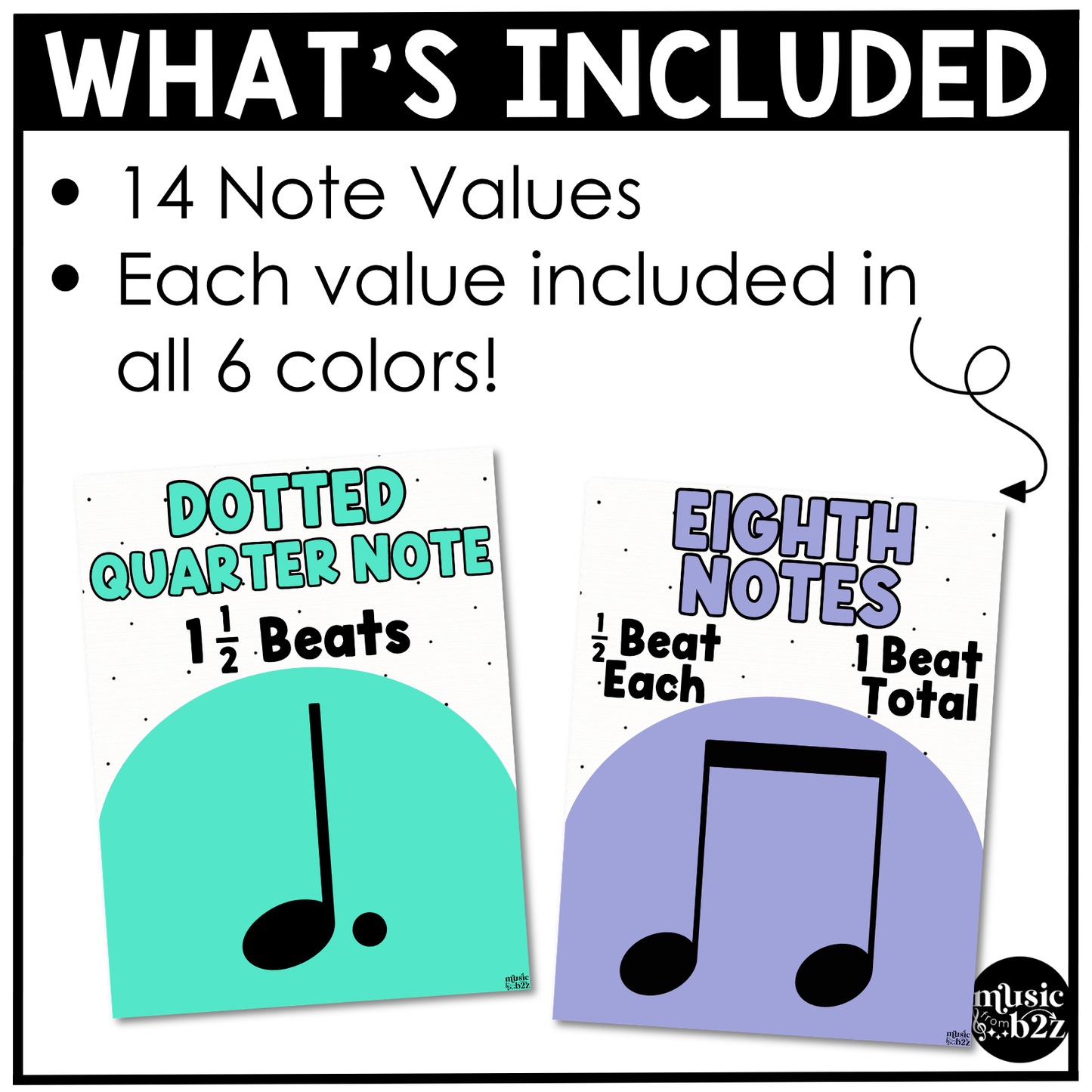 Bright Note Value Posters Rhythm Durations Elementary Music Classroom Decor