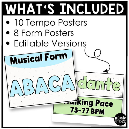 Pastel Music Tempo & Form Posters Elementary Music Classroom Decor Editable