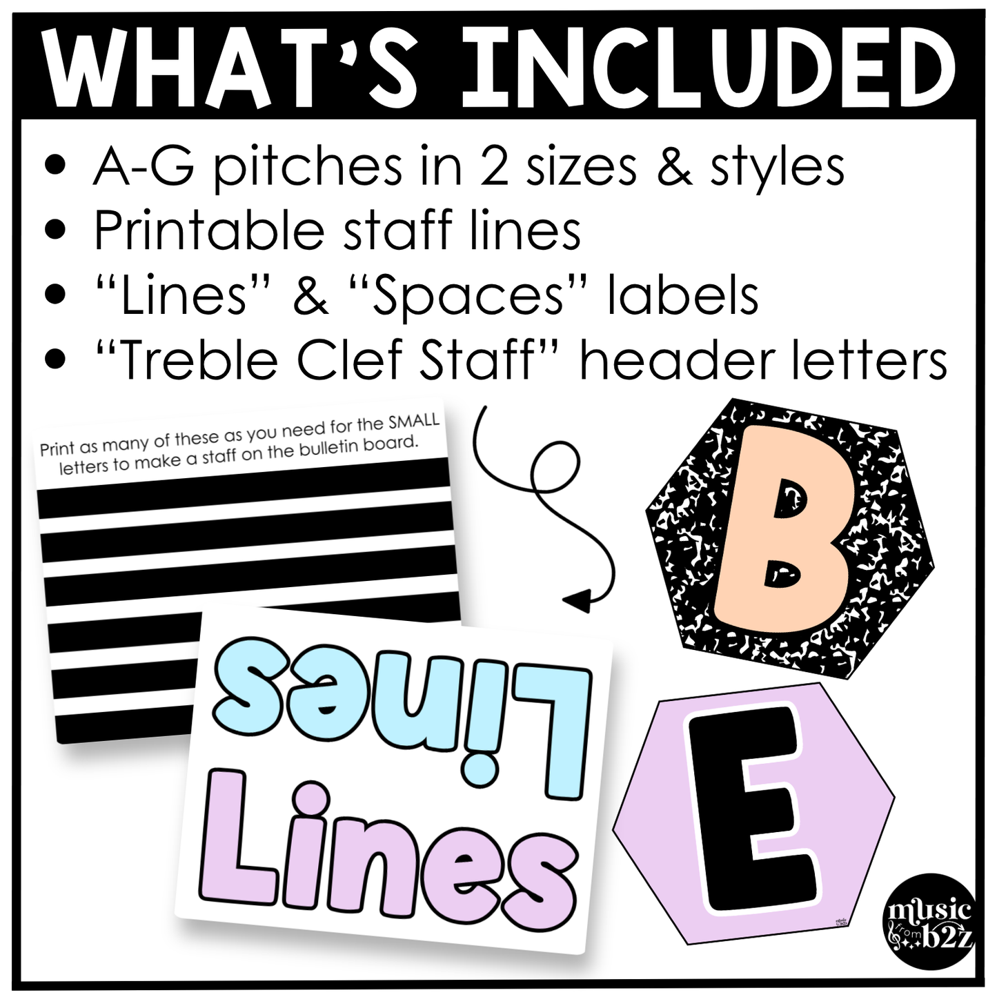 Pastel Composition Treble Clef Bulletin Board Music Classroom Decor Lines & Spaces