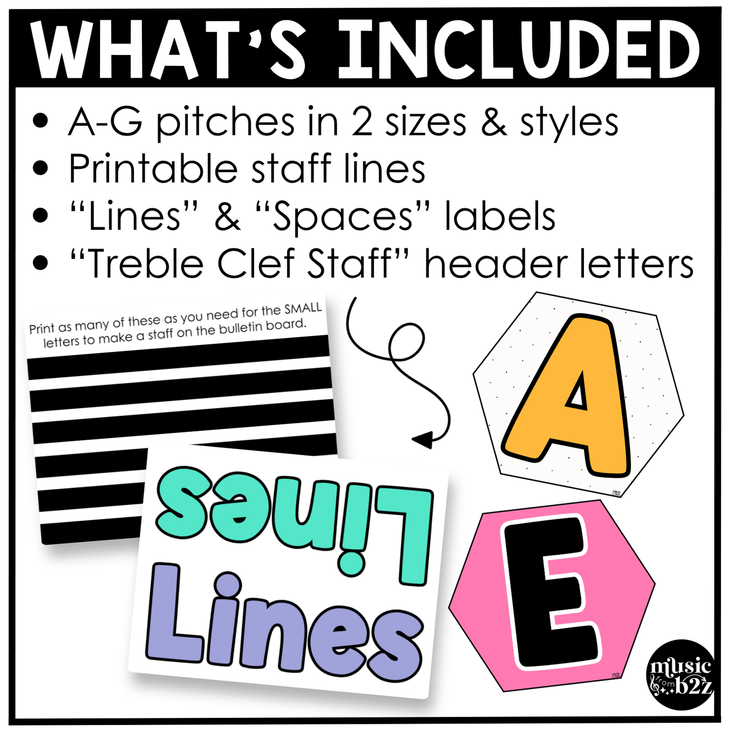 Bright Treble Clef Bulletin Board Music Classroom Decor Lines & Spaces