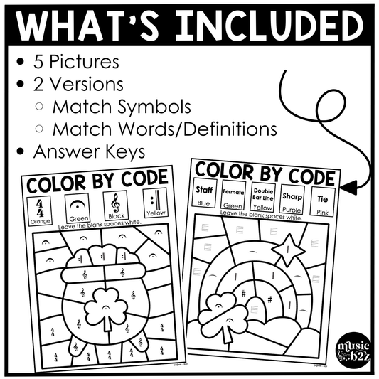 St. Patrick's Day Music Coloring Color by Note Music Worksheets Music Symbols