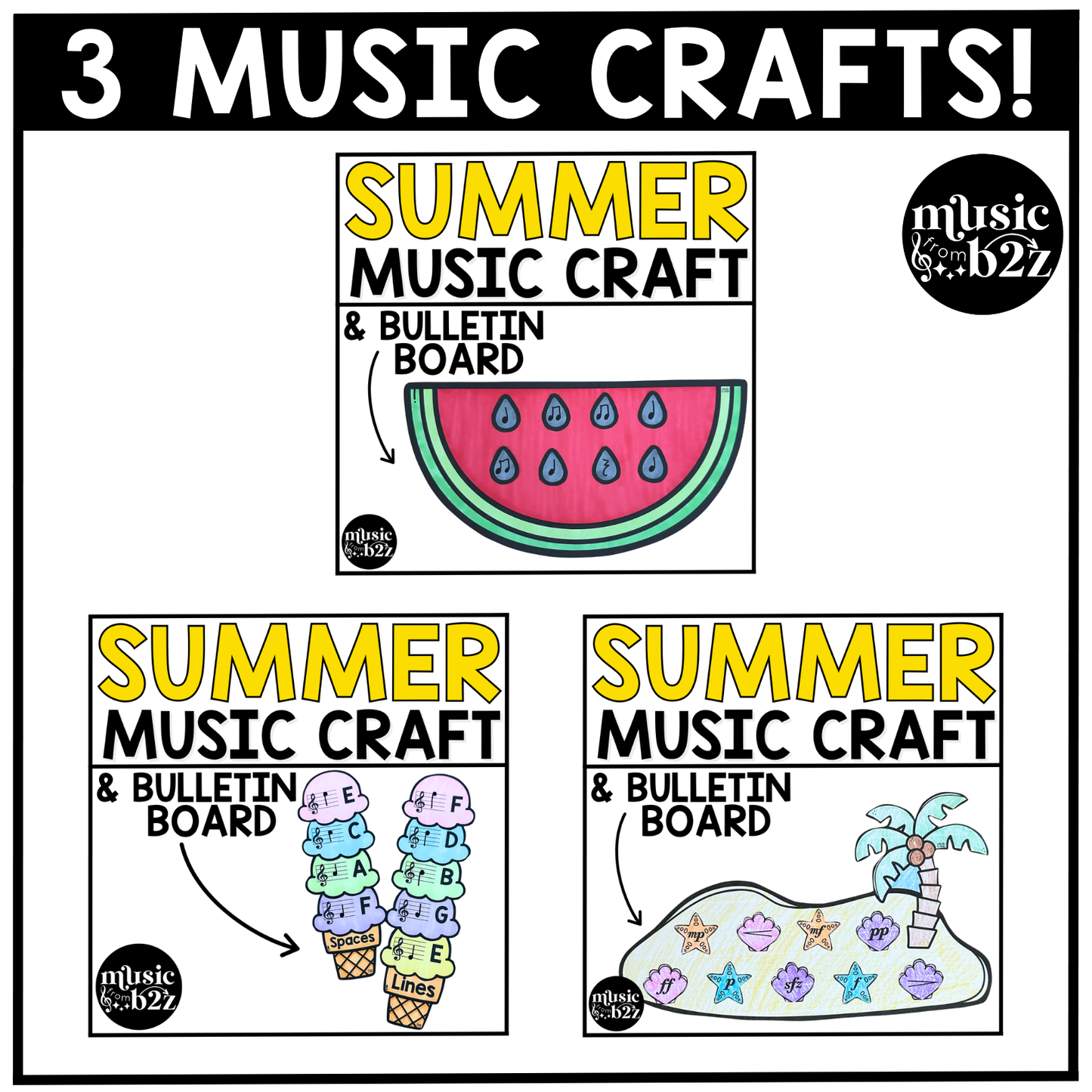 Summer Music Craft BUNDLE Summer Music Bulletin Board Music Sub Plan