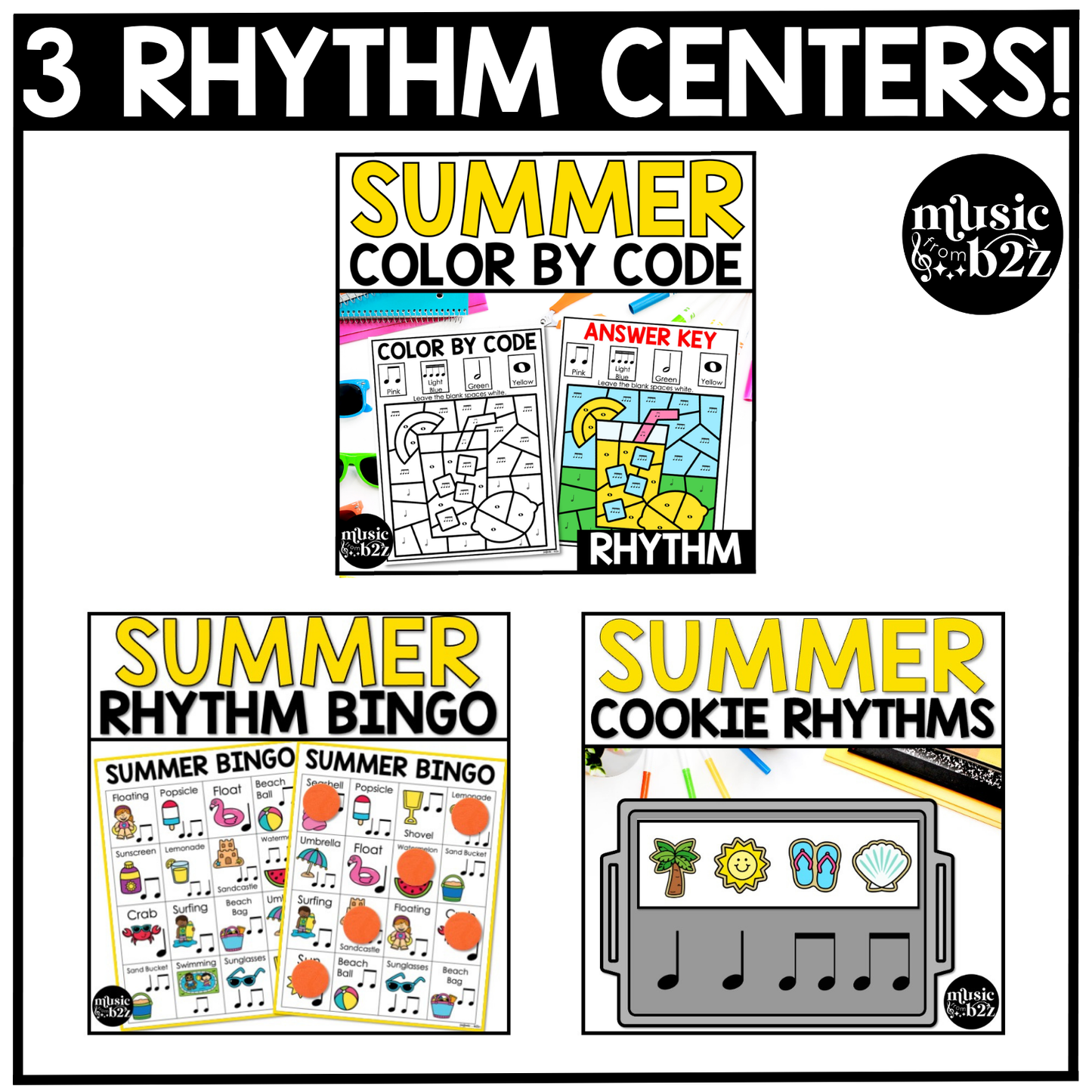 Summer Music Centers BUNDLE Rhythm Worksheets Summer Music Games