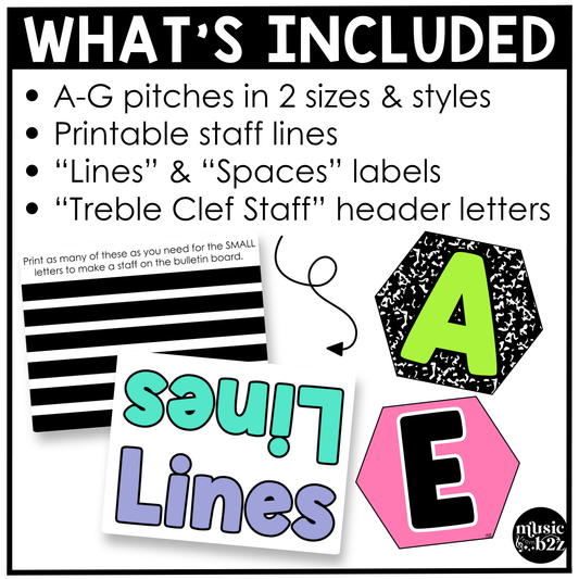 Bright Composition Treble Clef Bulletin Board Music Classroom Decor Lines & Spaces
