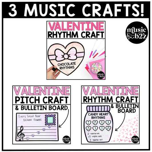 Valentine's Day Music Craft BUNDLE Valentine Music Bulletin Board Music Sub Plan