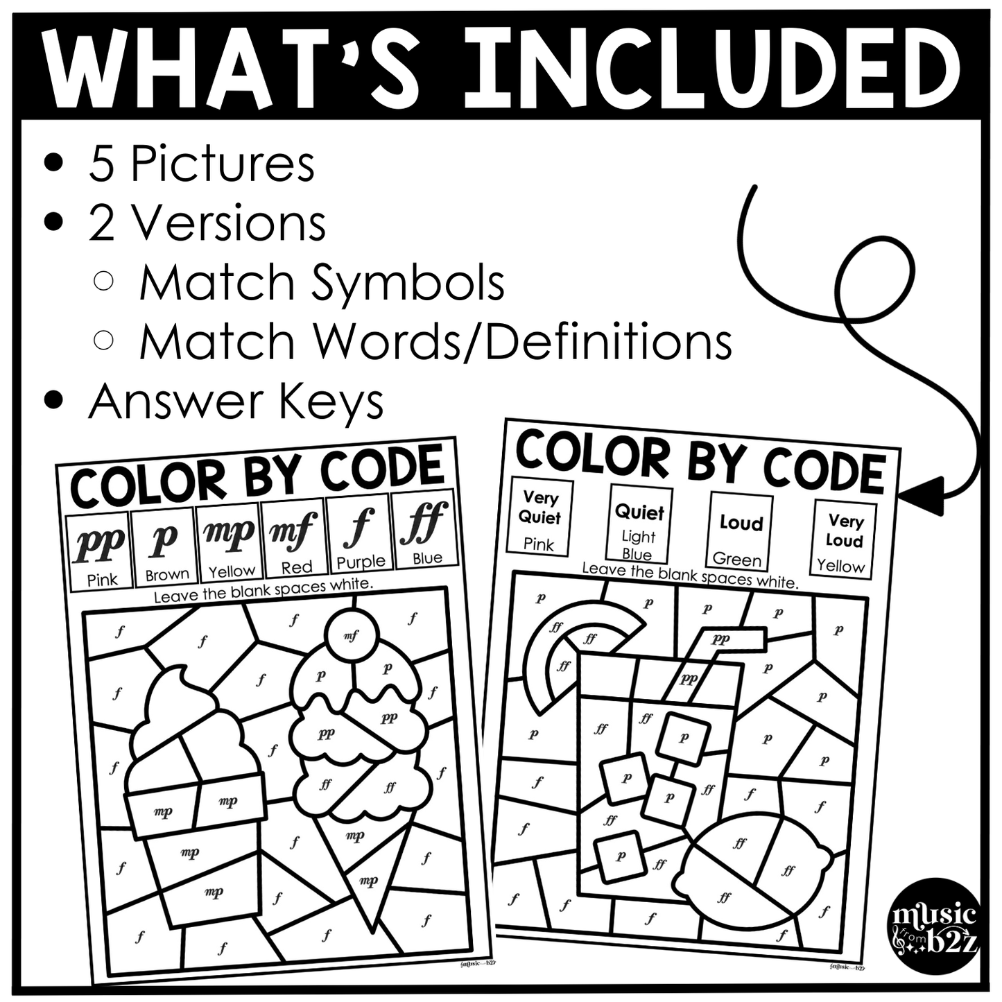 Summer Music Coloring Pages Color by Note Summer Music Worksheets Dynamics