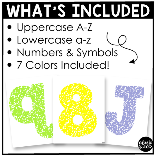 Bright Composition Bulletin Board Letters Numbers Symbols Elementary Music Classroom Decor