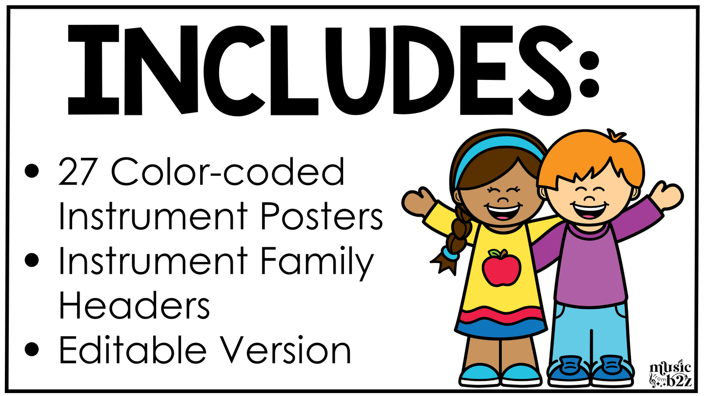 Bright Instrument Families of the Orchestra Posters Elementary Music Classroom Decor