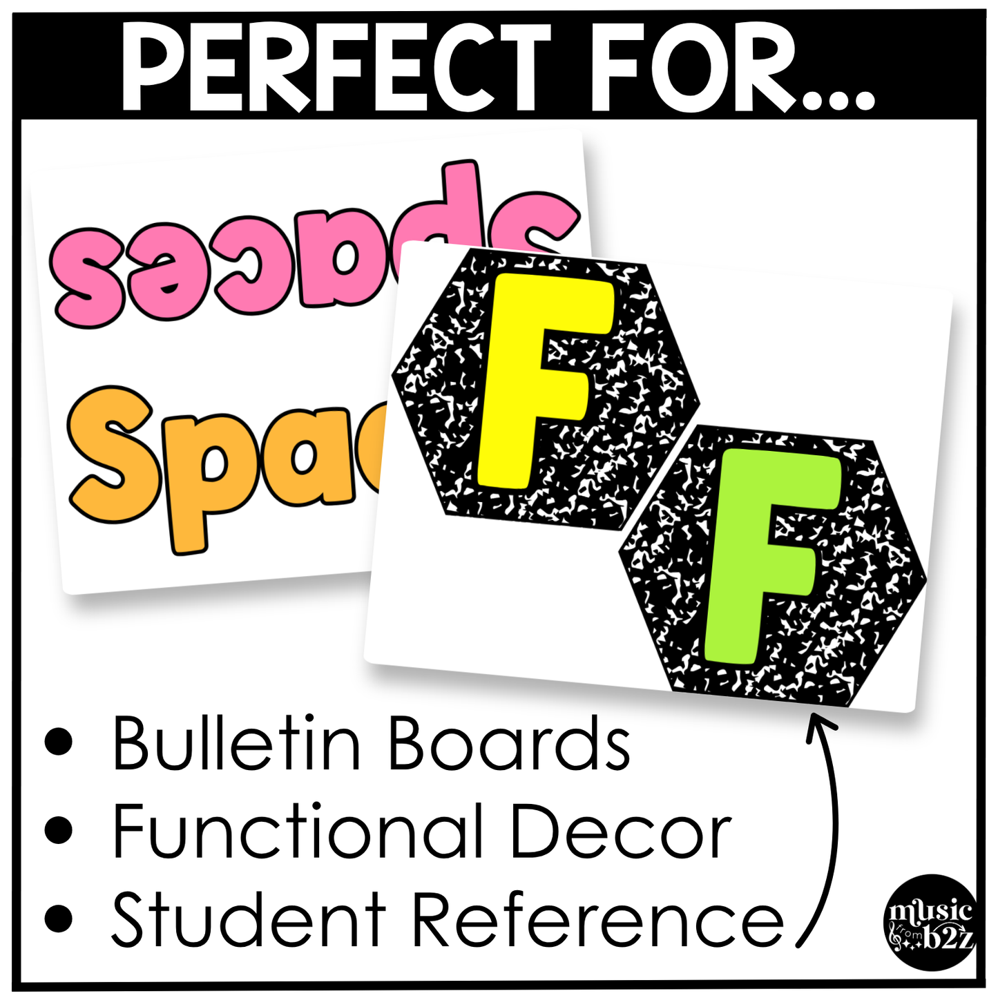 Bright Composition Treble Clef Bulletin Board Music Classroom Decor Lines & Spaces