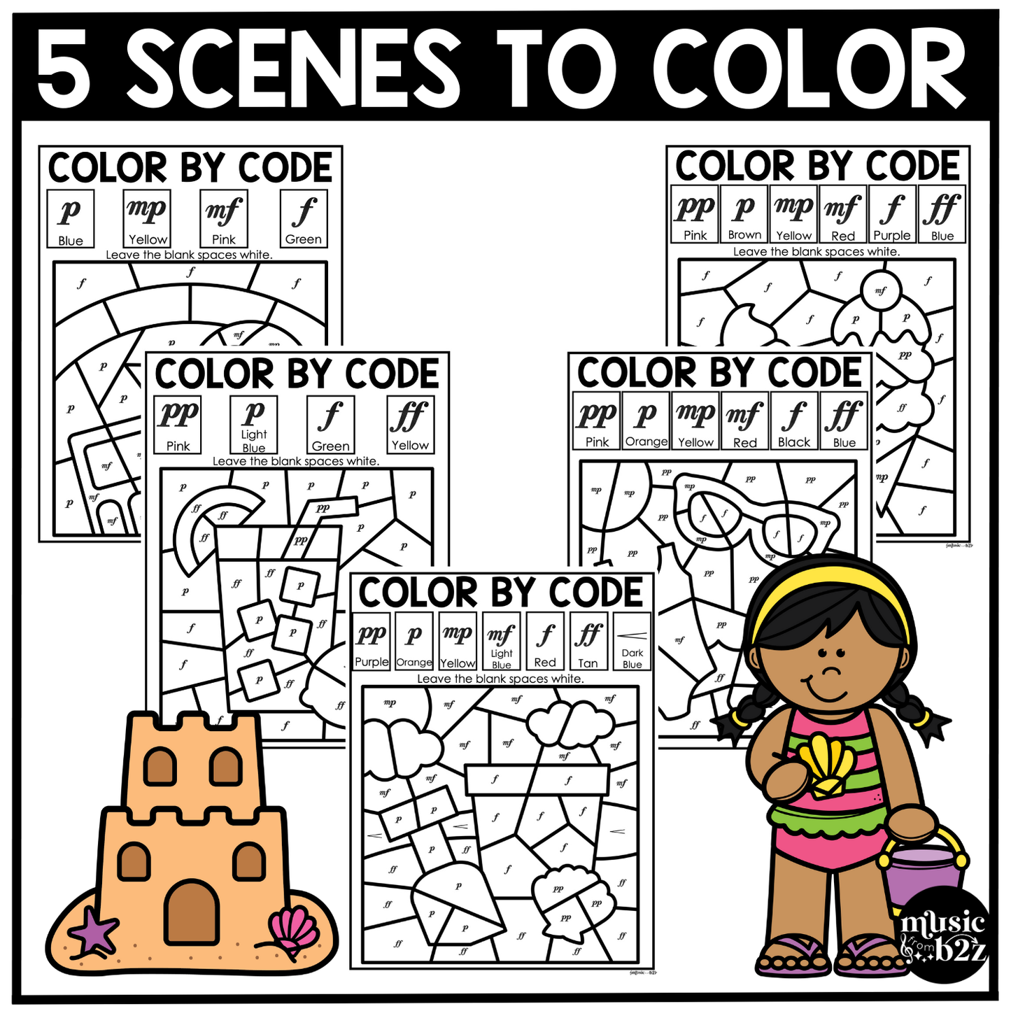 Summer Music Coloring Pages Color by Note Summer Music Worksheets Dynamics