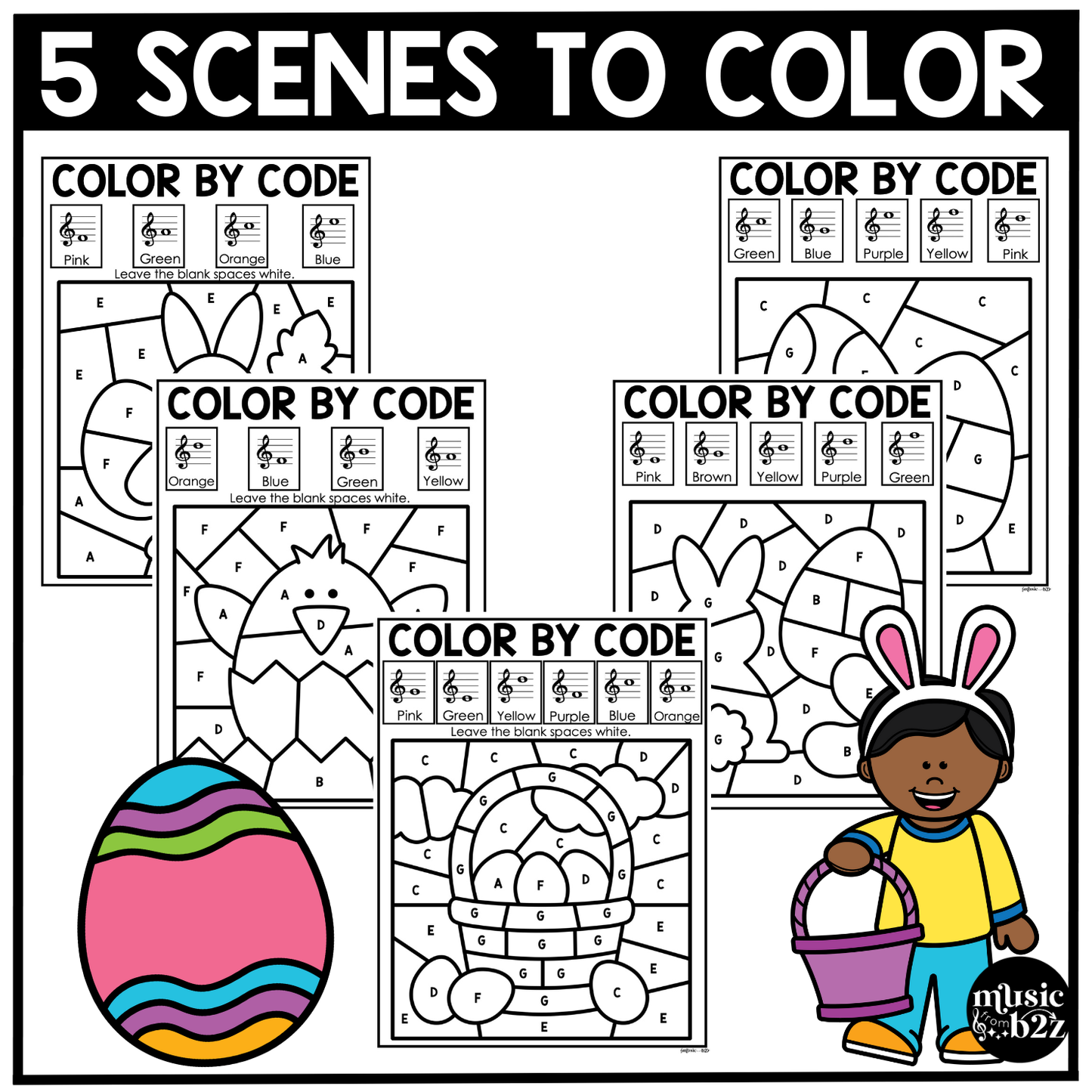 Easter Music Coloring Pages Color by Note Spring Music Worksheets Treble Clef