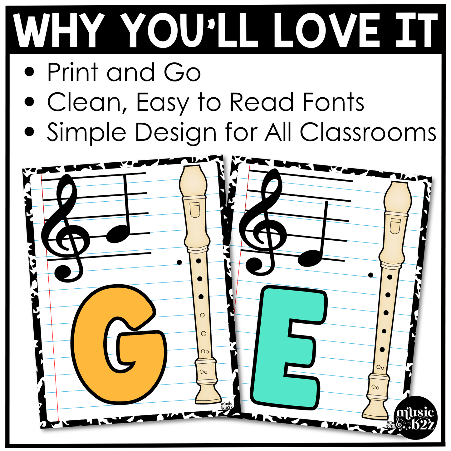 Bright Composition Recorder Fingering Charts & Rules Posters Music Classroom Decor