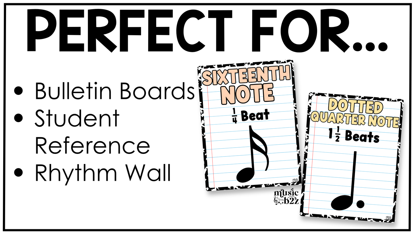 Pastel Composition Note Value Posters Rhythm Durations Elementary Music Classroom Decor