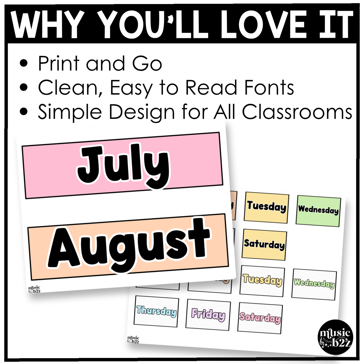 Pastel Calendar Kit Editable Elementary Music Classroom Decor Calendar Pieces