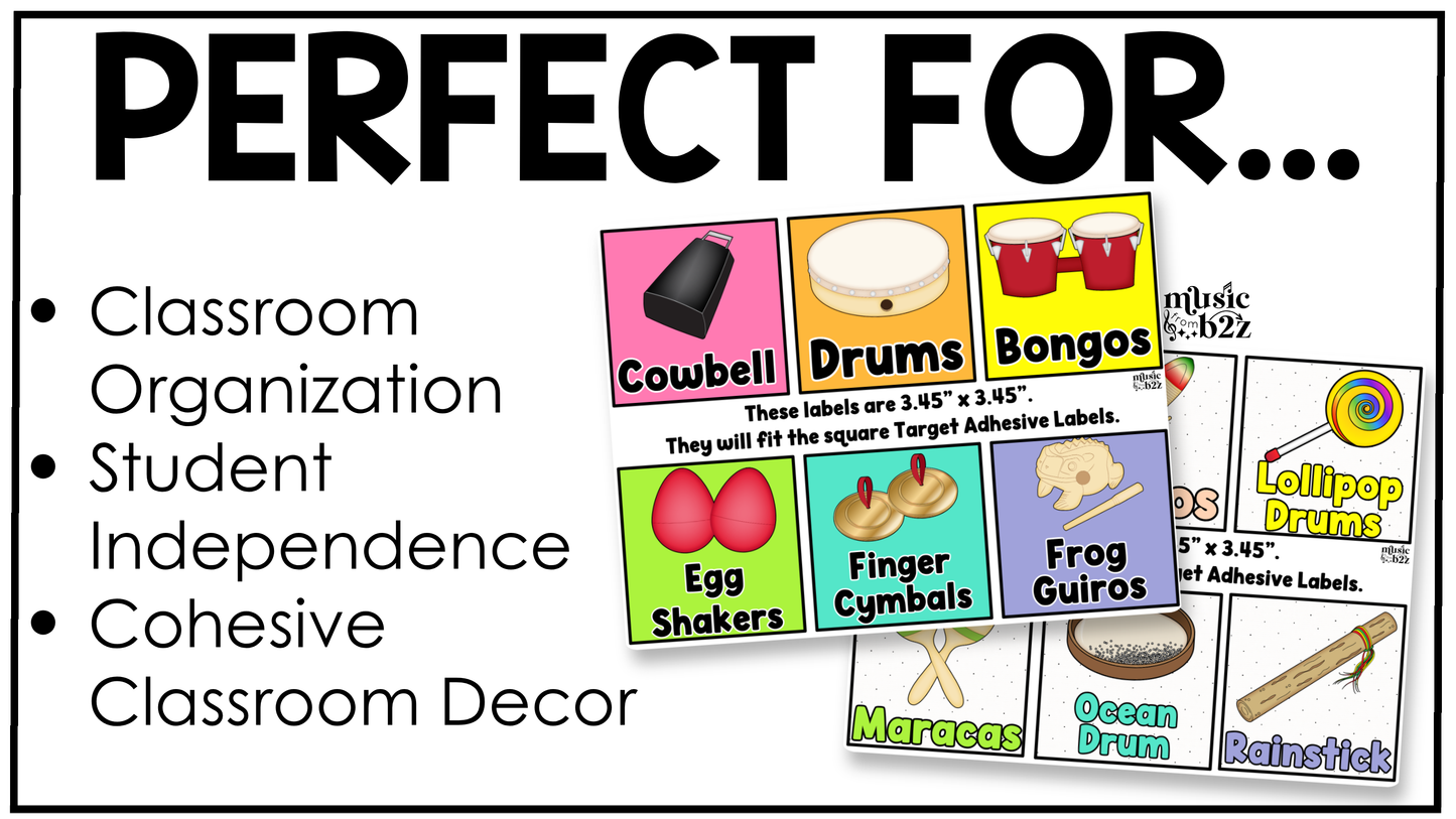 Bright Classroom Instrument Labels Elementary Music Classroom Decor Organization