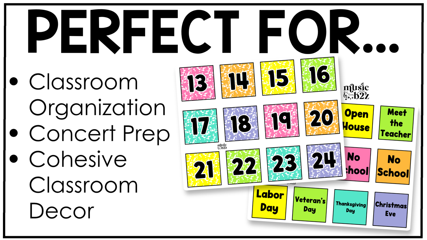 Bright Composition Notebook Calendar Editable Elementary Music Classroom Decor