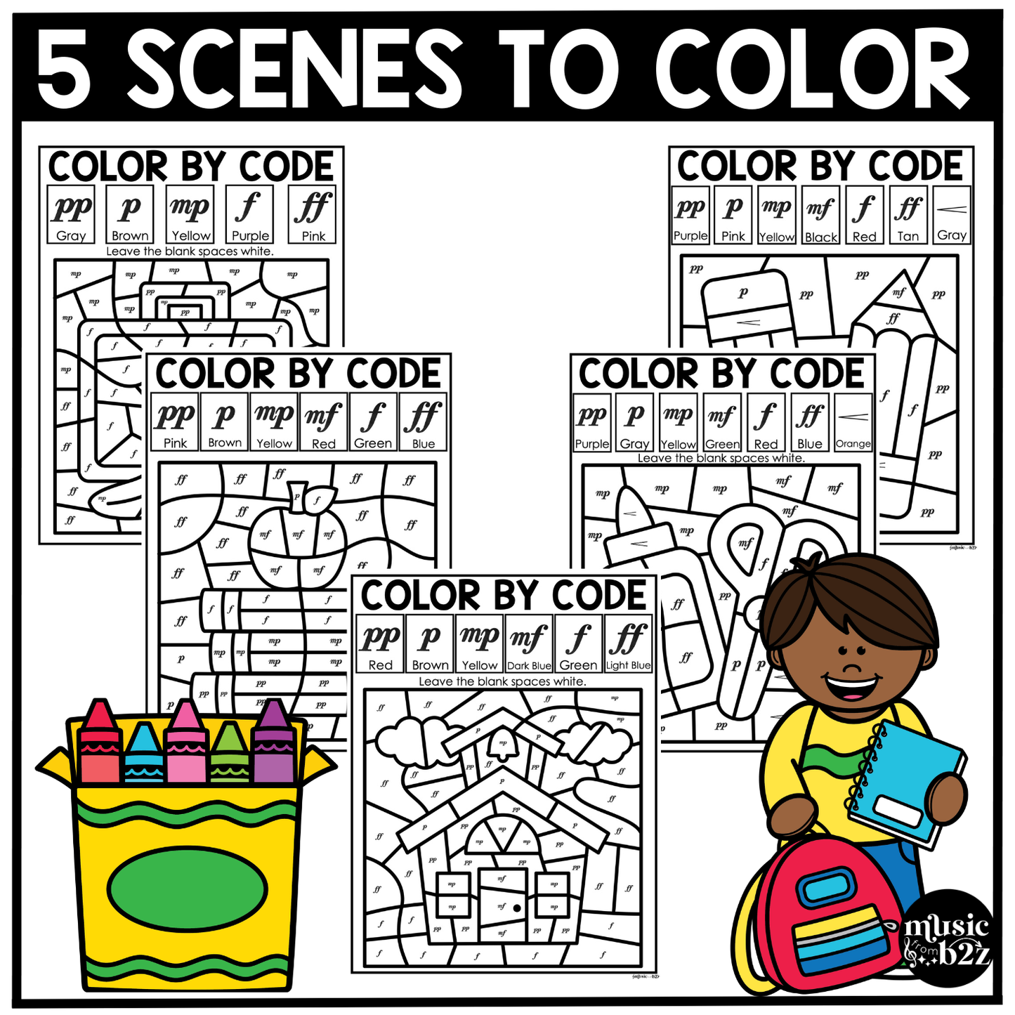 Back to School Music Coloring Pages Color by Note Music Worksheets Dynamics