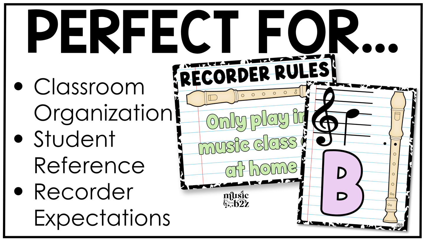 Pastel Composition Recorder Fingering Charts & Rules Posters Music Classroom Decor