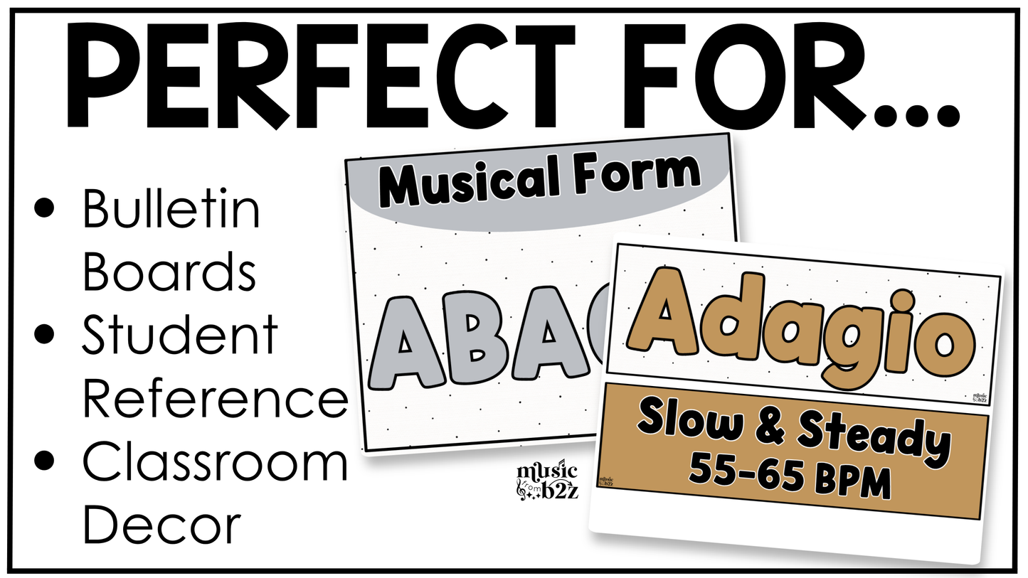 Neutral Music Tempo & Form Posters Elementary Music Classroom Decor Editable