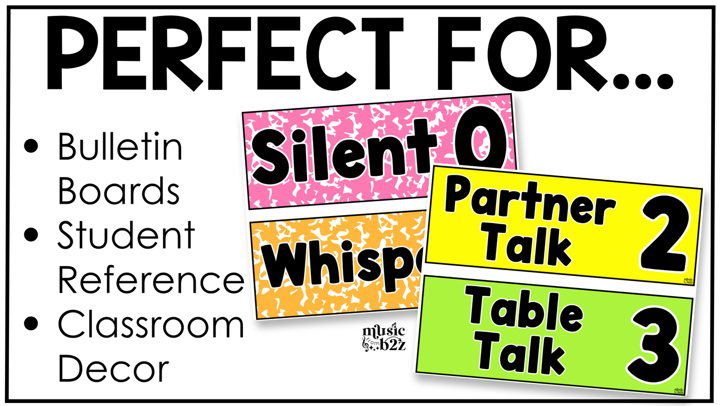 Bright Composition Voice Level Volume Chart Posters Elementary Music Classroom Decor