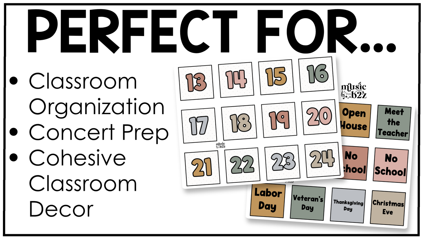 Neutral Calendar Kit Editable Elementary Music Classroom Decor Calendar Pieces