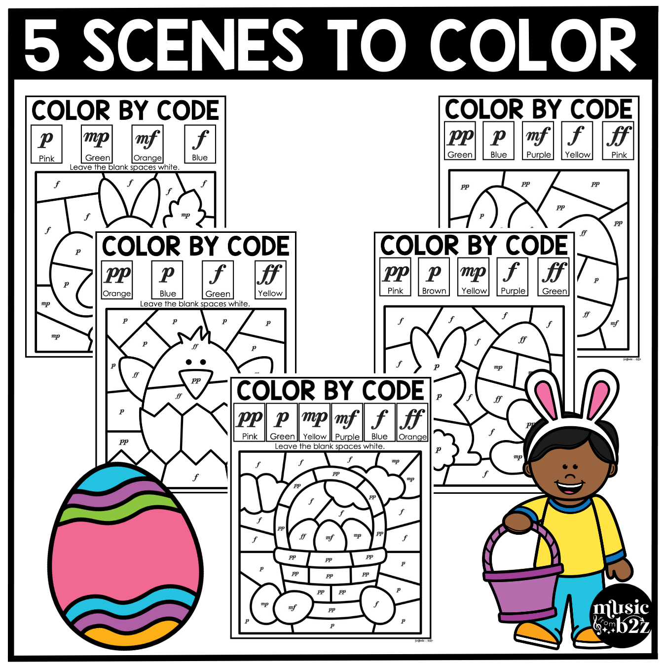 Easter Music Coloring Pages Color by Note Spring Music Worksheets Dynamics