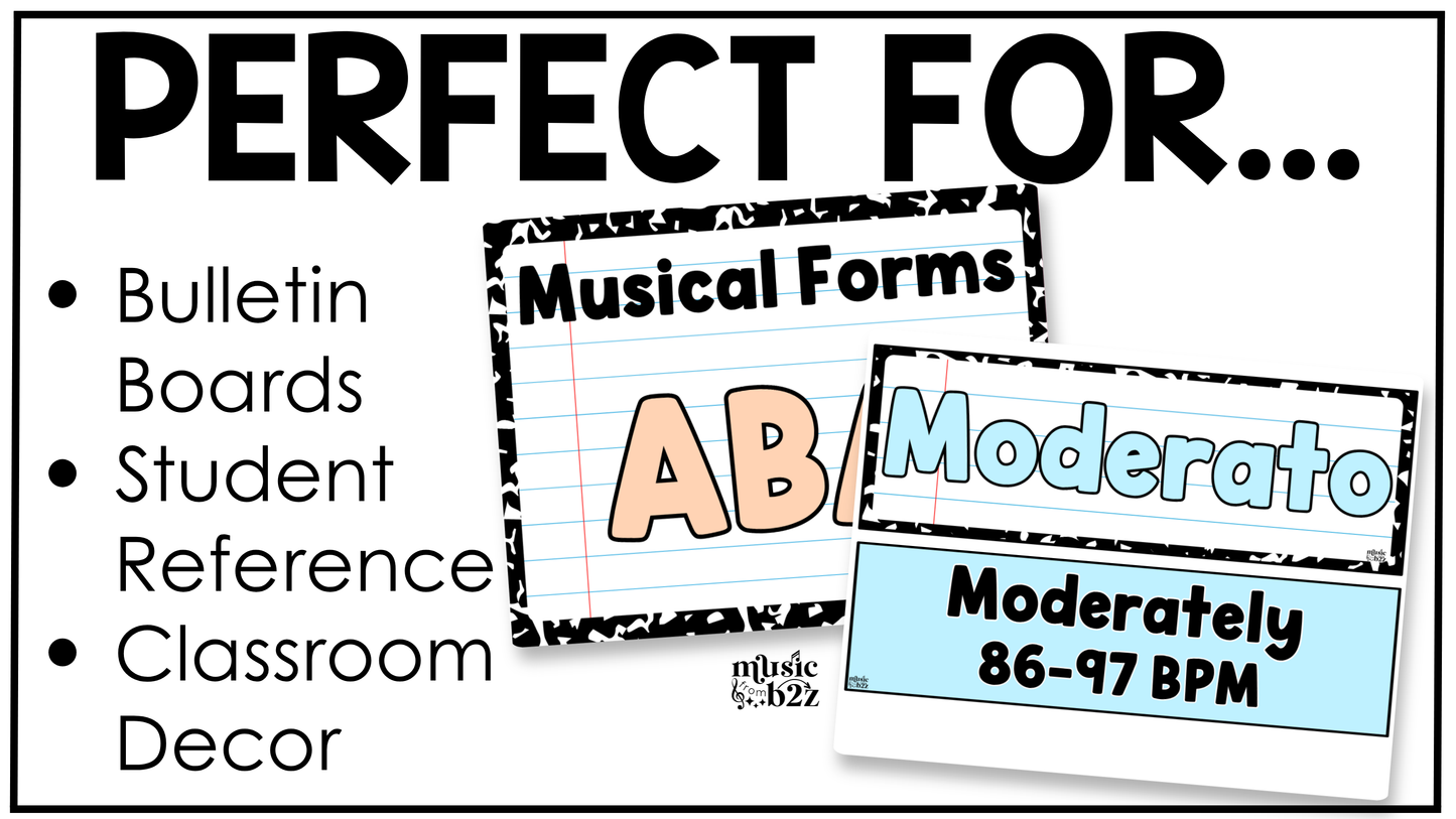 Pastel Composition Music Tempo & Form Posters Elementary Music Classroom Decor Editable