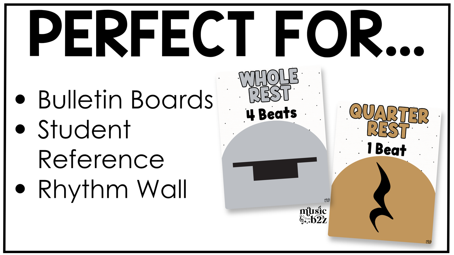 Neutral Note Value Posters Rhythm Durations Elementary Music Classroom Decor