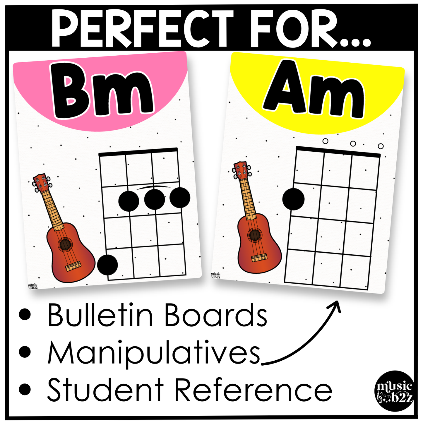 Bright Ukulele Chord Charts Posters Elementary Music Classroom Decor